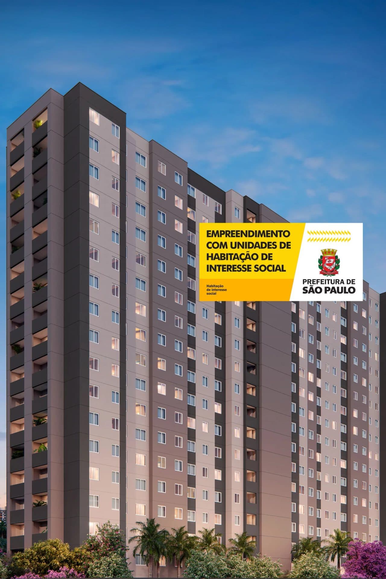 Fachada de edifício residencial alto com varandas e janelas alinhadas.